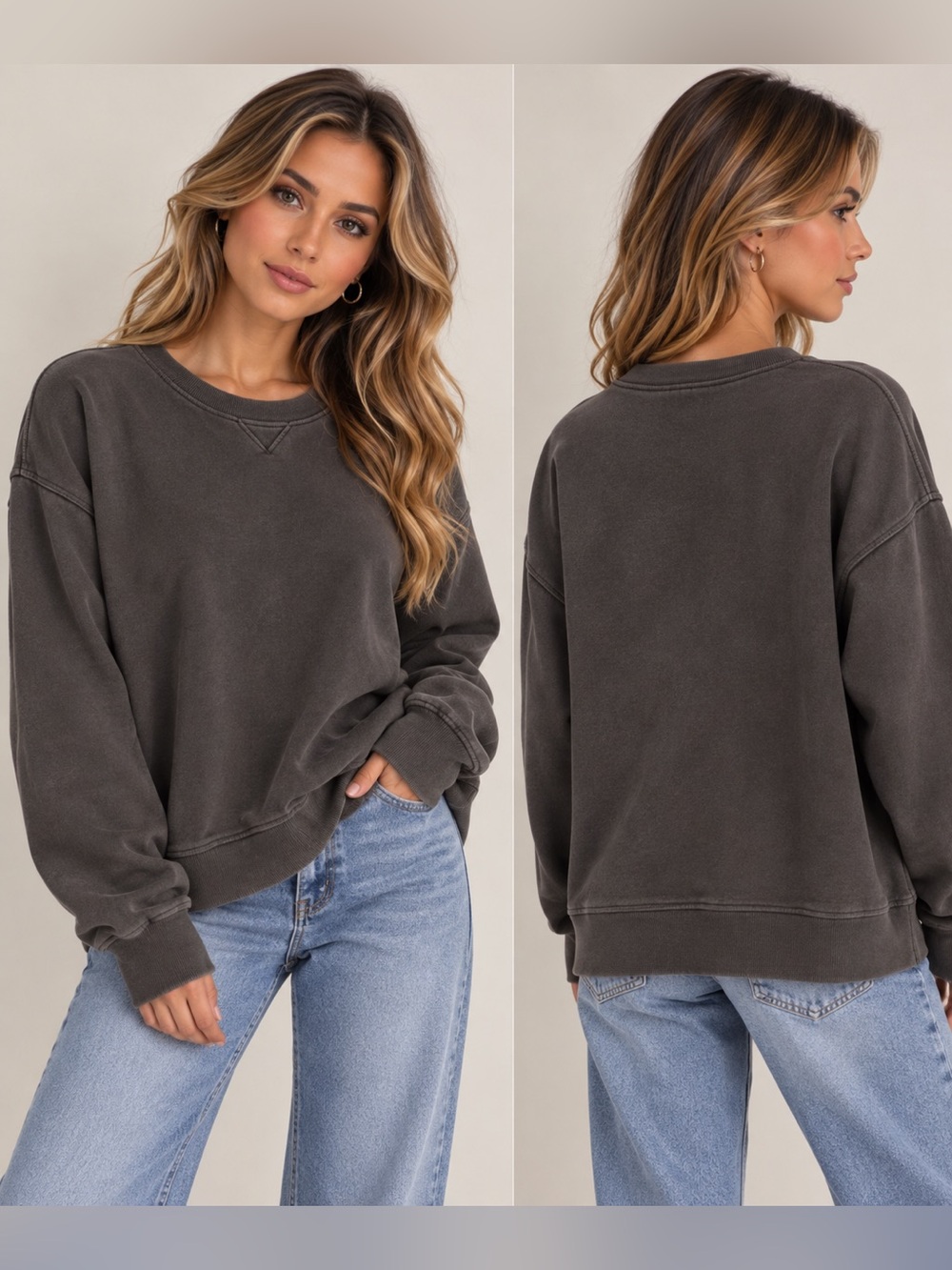 Mod Ref classic Women's cotton Crewneck Sweatshirt - washed charcoal